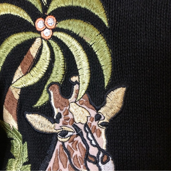 Jenny Vintage Ramie Short Sleeve Sweater Floral Safari Animal Print Black XL - Picture 4 of 6